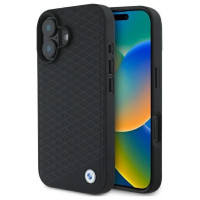 BMW Sign Leather Diamond Metal Logo MagSafe iPhone 16 Case - Black