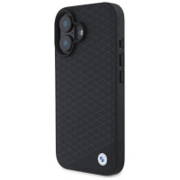 BMW Sign Leather Diamond Metal Logo MagSafe iPhone 16 Case - Black