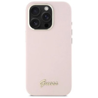 Guess Silicone Script Metal Logo & Frame iPhone 16 Pro Case - Pink
