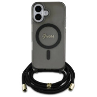 Guess Crossbody Cord Script MagSafe iPhone 16 Case - Black