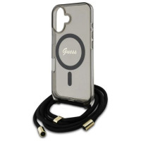 Guess Crossbody Cord Script MagSafe iPhone 16 Case - Black