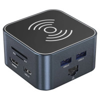 Wozinsky Hub USB-C 12 in 1 Wozinsky WHBC09Y8S multifunctional, with wireless charging function, aluminum, with 15 cm cable - gray
