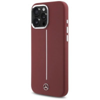 Mercedes Silicone White Stripe MagSafe Case for iPhone 16 Pro Max - Red
