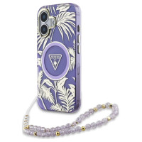 Guess Palm Trees Triangle Pearl Strap MagSafe case for iPhone 16 purple