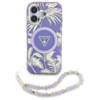 Guess Palm Trees Triangle Pearl Strap MagSafe case for iPhone 16 purple