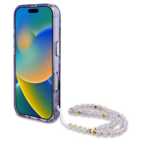 Guess Palm Trees Triangle Pearl Strap MagSafe case for iPhone 16 purple