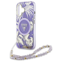 Guess Palm Trees Triangle Pearl Strap MagSafe case for iPhone 16 purple