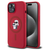 Karl Lagerfeld Silicone Karl&Choupette Heads Ring MagSafe iPhone 15 Case - Red
