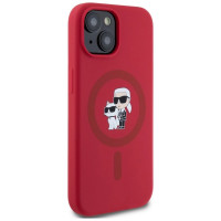 Karl Lagerfeld Silicone Karl&Choupette Heads Ring MagSafe iPhone 15 Case - Red