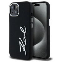 Karl Lagerfeld Silicone Metal Script Logo iPhone 15 Case - Black
