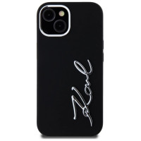 Karl Lagerfeld Silicone Metal Script Logo iPhone 15 Case - Black