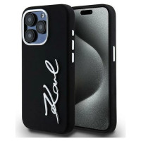 Karl Lagerfeld Silicone Metal Script Logo iPhone 15 Pro Max Case - Black