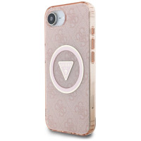 Guess IML Metal Glitter 4G Circle Triangle MagSafe case for iPhone 16e - pink