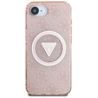 Guess IML Metal Glitter 4G Circle Triangle MagSafe case for iPhone 16e - pink