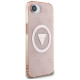 Guess IML Metal Glitter 4G Circle Triangle MagSafe case for iPhone 16e - pink