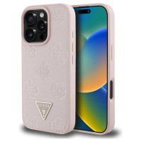 Guess Grained Hot Stamp Peony Triangle Logo MagSafe iPhone 16 Pro Max Case - Pink