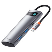 Baseus Metal Gleam Series multifunctional USB HUB 7in1 Type C HDMI TF PD card reader gray (WKWG020113)
