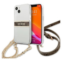 Guess GUHCP13SKC4GBGO iPhone 13 mini 5.4" Transparent hardcase 4G Brown Strap Gold Chain