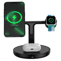 Baseus Swan inductive charger (compatible with MagSafe) stand for iPhone, Apple Watch, AirPods + 1m USB-C cable black (WXTE000101)