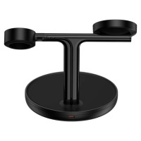 Baseus Swan inductive charger (compatible with MagSafe) stand for iPhone, Apple Watch, AirPods + 1m USB-C cable black (WXTE000101)