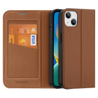 Dux Ducis Skin X2 case for iPhone 14 Plus case with magnetic flap brown