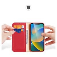 Dux Ducis Hivo Leather Flip Cover Genuine Leather Wallet for Cards and Documents iPhone 14 Plus Red