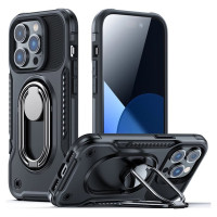 Joyroom Dual Hinge case for iPhone 14 Pro armored case with a stand and a ring holder black