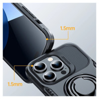 Joyroom Dual Hinge case for iPhone 14 Pro armored case with a stand and a ring holder black