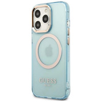 Guess Gold Outline Translucent MagSafe case for iPhone 13 Pro / iPhone 13 - blue