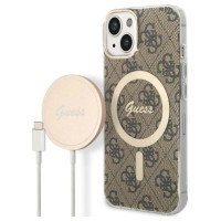 Guess Set Guess GUBPP14MH4EACSW Case+ Charger iPhone 14 Plus 6.7" brown/brown hard case 4G Print MagSafe