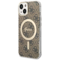 Guess Set Guess GUBPP14MH4EACSW Case+ Charger iPhone 14 Plus 6.7" brown/brown hard case 4G Print MagSafe