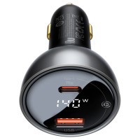 Baseus ātrās uzlādes auto adapteris USB-A / USB-C PD3.1 140W melns + USB-C kabelis 5A 240W 1m black (CGZX070001)