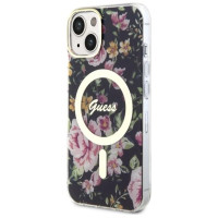 Guess Flower MagSafe case for iPhone 14 - black