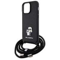 Karl Lagerfeld KLHCP14XSAKCPSK case for iPhone 14 Pro Max 6.7" hardcase - black Crossbody Saffiano Metal Pin Karl&Choupette
