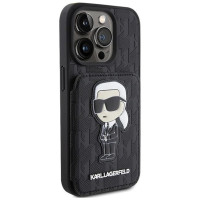 Karl Lagerfeld Saffiano Cardslots and Stand Monogram Ikonik Patch case for iPhone 15 Pro - black