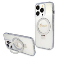 Guess Ring Stand Script Glitter MagSafe case for iPhone 15 Pro - transparent