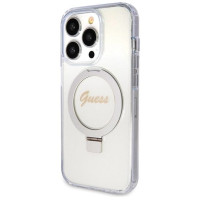 Guess Ring Stand Script Glitter MagSafe case for iPhone 15 Pro - transparent