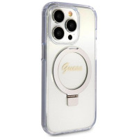 Guess Ring Stand Script Glitter MagSafe case for iPhone 15 Pro - transparent