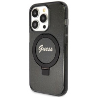 Guess Ring Stand Script Glitter MagSafe case for iPhone 15 Pro Max - black