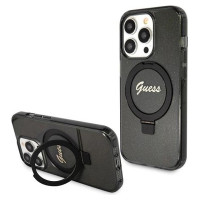 Guess Ring Stand Script Glitter MagSafe case for iPhone 13 Pro Max - black