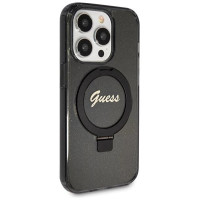 Guess Ring Stand Script Glitter MagSafe case for iPhone 13 Pro Max - black