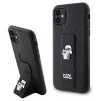 Karl Lagerfeld Gripstand Saffiano Karl&Choupette Pins case for iPhone 11 / Xr - black