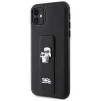 Karl Lagerfeld Gripstand Saffiano Karl&Choupette Pins case for iPhone 11 / Xr - black
