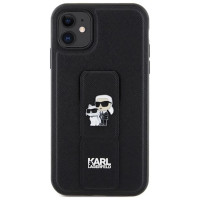Karl Lagerfeld Gripstand Saffiano Karl&Choupette Pins case for iPhone 11 / Xr - black