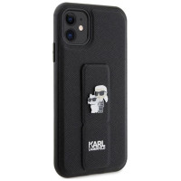 Karl Lagerfeld Gripstand Saffiano Karl&Choupette Pins case for iPhone 11 / Xr - black