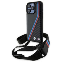 BMW M Edition Carbon Tricolor Lines & Strap case for iPhone 15 Pro - black