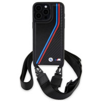 BMW M Edition Carbon Tricolor Lines & Strap case for iPhone 15 Pro - black