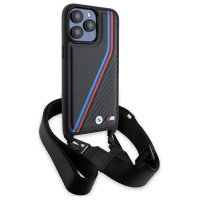 BMW M Edition Carbon Tricolor Lines & Strap case for iPhone 15 Pro - black