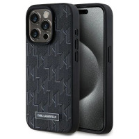 Karl Lagerfeld Leather Monogram Metal Logo case for iPhone 15 Pro Max - black