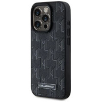Karl Lagerfeld Leather Monogram Metal Logo case for iPhone 15 Pro Max - black